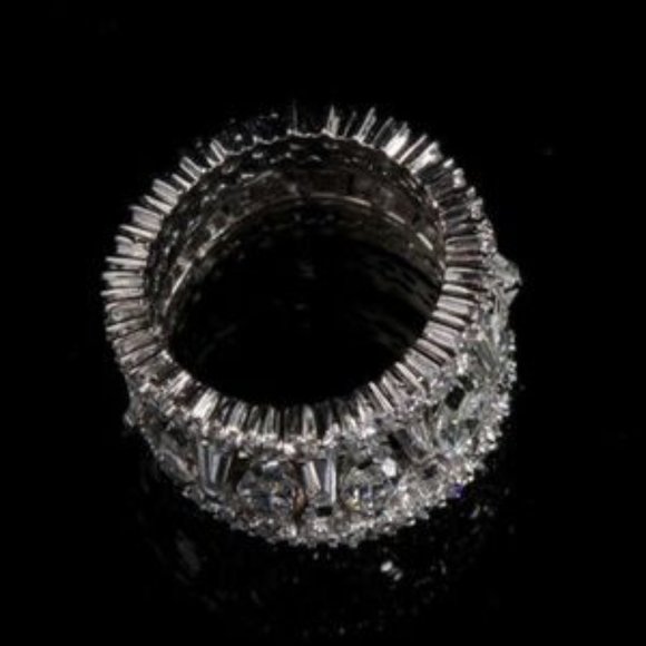 White Sapphire Gemstones in Silver Overlay Band - Picture 2 of 4